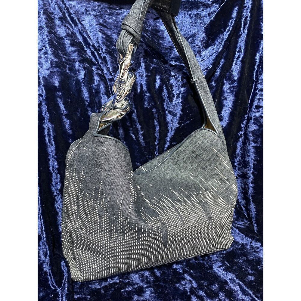 PRICE CUT; JW Anderson Hotfix Hobo Denim Studded Bag, Silver tone hardware. HOT - Picture 2 of 8